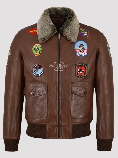 Men's Bomber Badges Leather Jacket