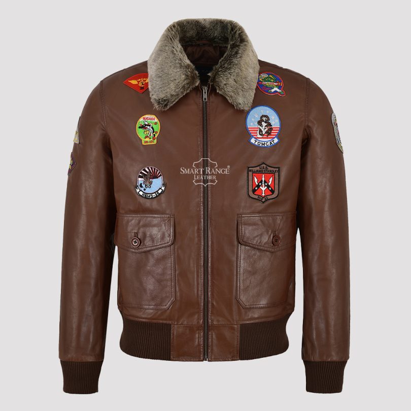 Men's Bomber Badges Leather Jacket